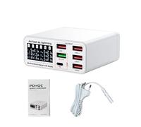 Domary Stazione di Ricarica USB a 6 Porte Caricatore da Tavolo Multiporta con Display Digitale Intelligente Hub di Ricarica Rapida per Telefoni Tablet Home Office Viaggi 8,8x8,6x3,8 (Spina Europea)