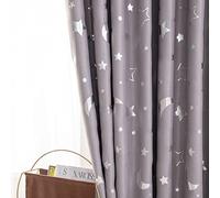 Domary Tende Oscuranti con Luna e Stelle, 2 Pezzi, con Anelli in Argento, Tende Isolamento Termico Che Bloccano la Luce, per Camera da Letto, Soggiorno (168 cm*229 cm)