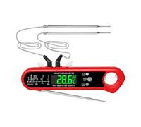 Domary Termometro Digitale per Carne per Cucinare, Doppia Sonda con Allarme e Magnete, Lettura Rapida in 2-3 Secondi Forno, Barbecue, (Rossa)