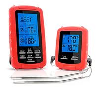 Domary Termometro per Carne Wireless a Doppia Sonda Ideale per Barbecue e Termometro Digitale Impermeabile Uso Esterno Rosso e Grigio 2 Pezzi