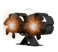 Domary Ventilatore per Stufa Alimentato a Calore a 6 Pale Doppia Testa con Maniglia per Il Trasporto, Protezione dal Surriscaldamento, Silenzioso, Non Elettrico, Caminetto (Nera)