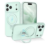 DOMAVER Custodia per iPhone 17 Pro Max con supporto magnetico girevole a 360°, rivestimento in morbida microfibra, custodia antiurto in silicone liquido per iPhone 17 Pro Max da 6,9", verde chiaro