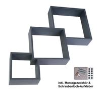Domax Set Mensole Parete 3 Cubi Portab.. Libri MDF Moderno Grigio 65,5 cm