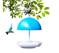 Dome Bird Feeder, Waterer Bowl, 6.3x6.3x10.24 Inches, Weatherproof Clear Cover, Hanging Garden Water Station for Backyard, Patio, Yard Birds Watching, White and Blue