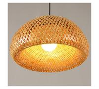Dome Double-Deck Lighting Rattan Natural Wicker Shade Fixtures Pendant Lights Light Fitting Chandelier Interior for Bedroom Kitchen Coffee Bar(38 * 20cm)