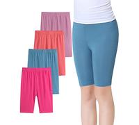 Domee Pantaloncini Leggings Corti Shorts Estivi Bambina Pacco da 4 Blu Navy + Rosa Rossa + Pasta di Fagioli + Viola Scuro 7-8 Anni (Produttore Taglia 140)