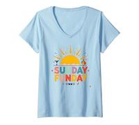 Domenica Funday: Allegro Beach Day Summer Vibes, Maglietta con Collo a V, Donna, Celeste, L