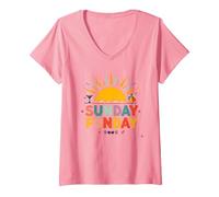 Domenica Funday: Allegro Beach Day Summer Vibes, Maglietta con Collo a V, Donna, Rosa, XL