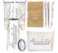 Domensi Set regalo di apprezzamento per assistente amministrativo, 6 pezzi, regalo di ringraziamento, 590 ml, rustico, con farfalla in marmo, borsa per il trucco, diario per scuola, ufficio