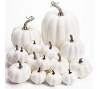 DomeStar 16 zucche bianche artificiali, dimensioni assortite, finte e rustiche, per Halloween, Ringraziamento, autunno, stagione autunnale