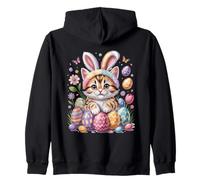 Domestic Shorthair Easter Bunny Eggs Moggy Cat Felpa con Cappuccio