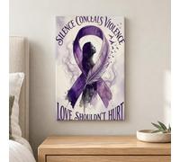 Domestic Violence Awareness - Tela da parete con nastro ad acquerello e | Nastro viola per la consapevolezza, immagine da parete, silhouette femminile, citazione ispiratrice, supporto alla violenza