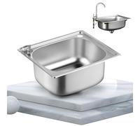 Domhanico piccolo lavello da cucina, vasca singola in acciaio inox, lavello per camper e roulotte, per installazione da incasso, scolapiatti reversibile con clip per tubi di scarico, salvaspazio