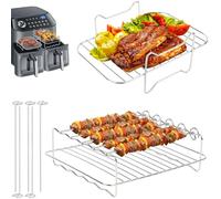Domigard 2 accessori per friggitrice ad aria calda per Ninja Foodi Dual Zone AF300EU/AF400EU, in acciaio inox, compatibili con friggitrici ad aria calda a doppia zona, griglia a vapore, rack con 5