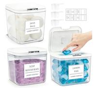 Domigard 3 Pezzi Contenitore Detersivo Capsule di Detersivo per Bucato, Dosatore Detersivo Lavatrice con Coperchio, con 8 Etichette ＆ 3 Misurini, 2,5L+2,5L+4L, per Bombe da Bagno, Cialde per Bucato