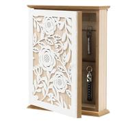 Domigard Cassetta portachiavi in legno con design retrò e 6 ganci per chiavi, organizer da parete per ingresso, corridoio, ufficio, 20 x 6 x 26 cm, portachiavi L, bianco (rosa)