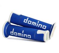 COPPIA MANOPOLE DOMINO BLU BIANCO MANUBRI DIAMETRO 22 MOTO SCOOTER UNIVERSALI