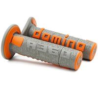 COPPIA MANOPOLE MANUBRIO DOMINO PER MOTO OFF-ROAD UNIVERSALI GRIGIO/ARANCIONE