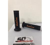 DOMINO COPPIA MANOPOLE UNIVERSALI RACING NERO ARANCIO GRIP MOTO SCOOTER