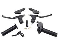 Domino kit comando gas universale per moto e ciclomotore compresivo di manopole destra e sinistra, leva gas, frizione ed aria. Realizzato in allumionio pressofuso.