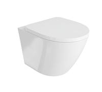 domino LAVITA SOGO WC da parete con abbassamento automatico e cerniere in metallo, senza bordi, da appendere, 365 x 490 x 395 mm, bianco lucido