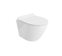 domino Lavita - WC da parete SOGO Slim per WC, con abbassamento automatico e cerniere in metallo, senza bordi, da appendere, 365 x 490 x 395 mm, colore: bianco lucido
