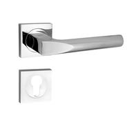 Domino Maniglia per porta PZ - Set di cilindri profilati, rosetta quadrata, maniglia per porta della camera, ufficio, cantina e porta interna, accessori per porte in alluminio cromato lucido CONO-QR