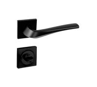 domino Maniglia per porta WC con rosetta - Set da bagno con rosette quadrate per porte del bagno - Set di rosetta per maniglie delle porte del bagno in alluminio nero ADEL-QR SLIM BLACK