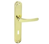 domino Türgriff 72 Drückergarnitur BB-Buntbart Set | Langschildgarnitur | Türklinke für Zimmertür, Bürotür, Kellertür & Innentür | L-Form | Türdrücker-Set aus Edelstahl | Messing Glänzend | NOVA M1