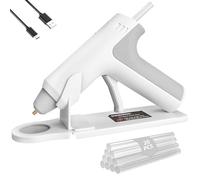 DOMINOX 4V Pistola Colla a Caldo Senza Fili con 20 Stick di Colla, 25s Preriscaldamento Rapido, 2000mAh Batteria, Spegnimento Intelligente, per Artigianato, fai da te, Riparazioni per la casa, Bianco