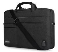 DOMISO 15-15,6 Pollici Grande Borsa per Computer Portatile Custodia con Porta Caricatore USB Esterna Borsa a Tracolla per Ultrabook/Netbook/Lenovo/Acer/ASUS/Dell/HP, Nero 1