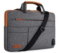 DOMISO - Borsa a tracolla impermeabile per laptop con porta caricatore USB esterno per Ultrabook, Chromebook, Netbook, Samsung, Lenovo, Acer, AUS, HP (15-15.6 pollici, Grigio scuro)