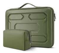 DOMISO Custodia rigida per laptop da 14-14,4", impermeabile, antiurto, custodia rigida con manico e tasca, compatibile con MacBook, HP, Dell, verde