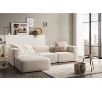 DOMO. collection Adrian Poliestere Divano angolare a Forma di L, Composto da 4 Moduli Tessuto Legno Metallo, Crema, 301 x 193 cm
