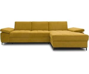 DOMO Collection Curacao, Anima a Molla, braccioli a Forma ingegnerizzato Poliestere Divano ad Angolo Materiale: Legno Tessuto Metallo, Senape, 297 x 160 cm