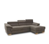 DOMO Collection David - Divano angolare con schienale regolabile, piano letto e cassetto (vano contenitore), 272 x 166 cm, divano funzionale con nucleo a molle, marrone