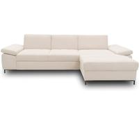 DOMO Collection Divano ad Angolo Curacao con Piume e Bracciolo a Forma di L, Divano Letto con Funzione Sleep Divano Angolo Imbottito 297x160x84cm (LxPxA) Crema (Bianco)