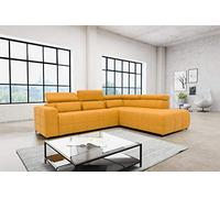 DOMO. collection Divano angolare Brandon con schienale a forma di L, angolo imbottito, 275 x 228 x 98 cm (L x P x A), giallo