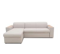 DOMO. collection Divano angolare Lima, divano ad angolo con funzione di sonno e cassetta, divano a forma di L con braccioli in legno, divano letto, divano letto 244 x 155 x 74 cm (larghezza x