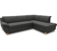 DOMO. collection Divano angolare Panama, braccioli imbottiti, antracite | Pouf destro con piede in legno, classico divano angolare a forma di L per un comfort elegante, 254 x 186 x 80 cm (L x P x A)