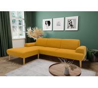 DOMO Collection Divano angolare Salinas con piume a forma di L, moderno divano con piedi in legno e effetto fluttuante, 292 x 176 x 83 cm, curcuma