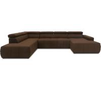 DOMO. collection Divano Brandon, paesaggio con schienale a forma di U, angolo imbottito, 359 x 228 x 80 cm (larghezza x profondità x altezza), marrone scuro