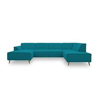 DOMO. collection Jules - Divano scandinavo con molle e divano a forma di U, 159 x 333 x 191 cm, colore: Turchese