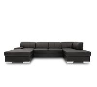 DOMO. collection Residenziale Star, divano in pelle a forma di U, con imbottitura, 150 x 304 x 150 cm (larghezza x profondità x altezza), in ecopelle nera