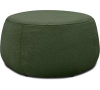 DOMO. collection Sgabello imbottito Molina moderno rotondo in tessuto Teddy, poggiapiedi, poggiapiedi, sgabello da divano, set 75 x 75 x 42 cm (larghezza x profondità x altezza), verde scuro