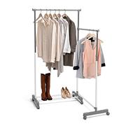 DOMO PAK LIVING Stander appendiabiti con ruote e tubi telescopici, angolare, doppia barra appenderia