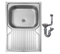 DomoDomo Apollo Lavabo a 1 camera - Finitura satinata, acciaio inox, 80 x 60 x 160 mm, con sifone e accessori di montaggio