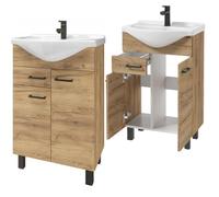 Domodomo - Armadietto da bagno con lavandino, 86 x 53 x 31 cm, con cassetto e base laccato, elegante set con lavabo in ceramica (bianco)