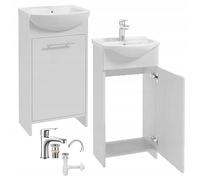DomoDomo Armadietto da bagno con lavandino da 45 cm bianco lucido - set con rubinetto cromato, sifone e tappo, lavabo in ceramica 84 x 45 cm