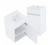 DomoDomo - Armadietto da bagno sospeso bianco 45 cm con lavabo in ceramica - Armadietto da bagno sottile con ante e ripiano - Armadietto da bagno moderno per piccoli bagni - Mobili da bagno